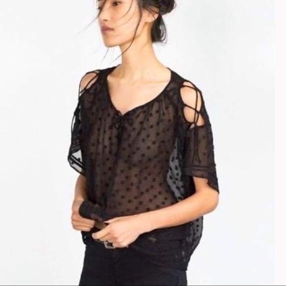 NWOT ZARA Plumetis Sheer Swiss Dot Blouse M - Picture 1 of 7